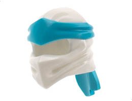 Minifigure, Headgear Ninjago Wrap Type 4 with Molded Medium Azure Headband Pattern: {бял}