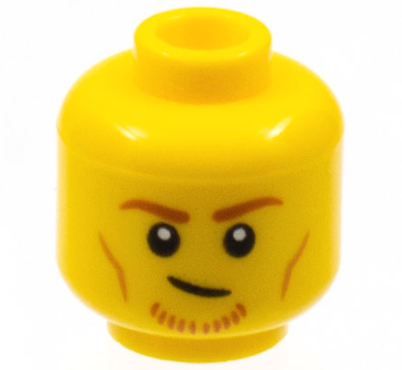 Minifigure, Head Dark Orange Eyebrows and Chin Whiskers, Medium Nougat Cheek Lines Pattern - Hollow Stud: {ярко жълт}