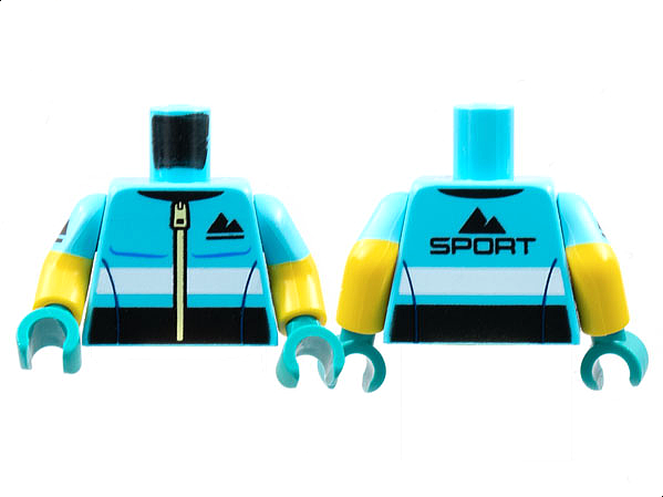 Torso Jacket Black Sport Mountains Logo Pattern / Yellow Arms with Medium Azure Short Sleeves and Black Sport Mountains on Right Arm Pattern / Dark Turquoise Hands: {умерено небесносин}