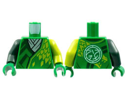 Torso Tunic White Scarf, Dark Green Trim, Lime Dragon Scales, Core Logo on Back Pattern / Lime Arm Left / Dark Green Arm Right / Green Hands : {тъмно зелен}