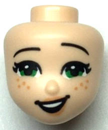 Mini Doll, Head Friends with Green Eyes, Black Eyebrows, Open Mouth Lopsided Smile and Freckles Pattern: {светло нуга}