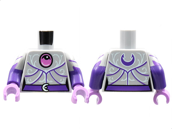 Torso Female Jewel and Filigree Pattern / Dark Purple Arms with Light Bluish Gray Short Sleeves, White Chevrons Pattern / Medium Lavender Hands: {умерено каменно сив}