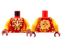 Torso Tunic, White and Bright Light Orange Energy, Ninjago Logogram K Pattern / Bright Light Orange Arms / Dark Red Hands: {ярко червен}
