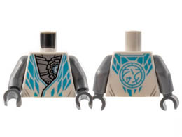 Torso Tunic, Flat Silver Robot Chest, Medium Azure Diamond Trim and Core Logo on Back Pattern / Flat Silver Arms / Dark Bluish Gray Hands : {бял}