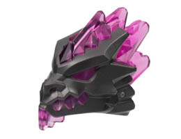 Minifigure, Head Modified Dragon Helmet with Molded Trans-Dark Pink Mouth, Eyes, and Crystal Shards Pattern: {титаниево метален}