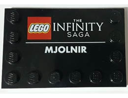 Tile, Modified 4 x 6 with Studs on Edges with THE INFINITY SAGA and MJOLNIR Pattern: {черен}