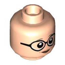 Minifigure, Head Dual Sided Female, Dark Tan Eyebrows, Large Black Round Glasses, Peach Lips, Grin / Surprised with Open Mouth Pattern - Hollow Stud : {светло нуга}