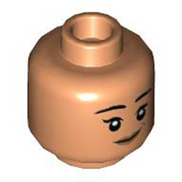 Minifigure, Head Dual Sided Female, Black Eyebrows, Medium Nougat Lips, Lopsided Grin / Surprised with Open Mouth Pattern - Hollow Stud : {нуга}