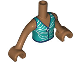 Torso Mini Doll Girl Dark Turquoise Wetsuit with Zipper, White Wavy Stripes and Dark Blue Trim Pattern, Medium Nougat Arms with Hands : {умерен нуга}