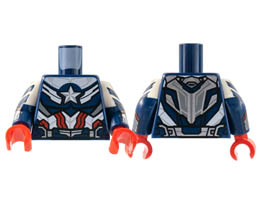Torso Armor Silver Star, White Midriff, Red Stripes Pattern / Dark Blue Arms with White Short Sleeve, Silver Star and Cuff Pattern / Red Hands : {земно син}