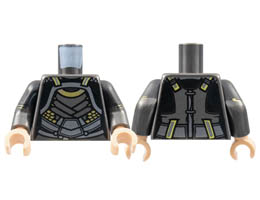 Torso Female Armor, Silver Plates, Gold Trim Pattern / Pearl Dark Gray Arms with Black Short Sleeves, Gold Circles Pattern / Light Nougat Hands : {титаниево метален}