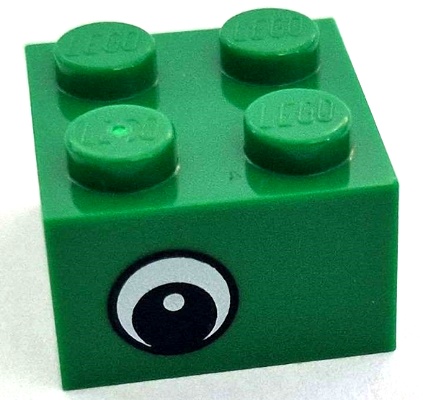 Brick 2 x 2 with Black and White Eye Offset with Dot in Pupil Pattern on Opposite Sides: {тъмно зелен}
