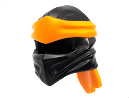 Minifigure, Headgear Ninjago Wrap Type 4 with Molded Orange Headband Pattern: {черен}