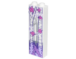 Brick 1 x 2 x 5 with White Birch Trees, Dark Pink Leaves, and Lavender, Medium Lavender, and Dark Purple Foliage Pattern: {бял}