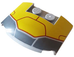 Wedge 3 x 4 x 2/3 Triple Curved with Dark Bluish Gray and Yellow Armor Plates and Dark Red Lines Pattern: {умерено каменно сив}