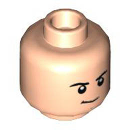 Minifigure, Head Dual Sided Black Eyebrows, Medium Nougat Chin Dimple, Firm / Smile with Teeth and Raised Left Eyebrow Pattern - Hollow Stud : {светло нуга}