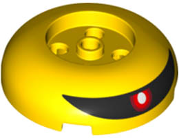 Brick, Round 4 x 4 Dome Top with 2 x 2 Recessed Center with Red Eye with White Pupil on Black Visor Pattern: {ярко жълт}