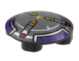 Plate, Round 2 x 2 with Rounded Bottom with Dark Purple and Silver Border, 3 Spokes with Black and Yellow Danger Stripes and Red Dots Pattern : {тъмно каменно сив}