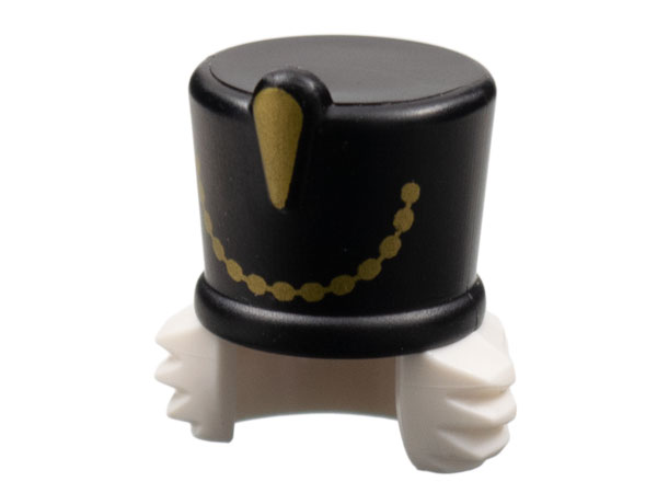 Minifigure, Hair Combo, Hair with Hat, Bushy Hair with Black Shako, Gold Trim Pattern: {бял}
