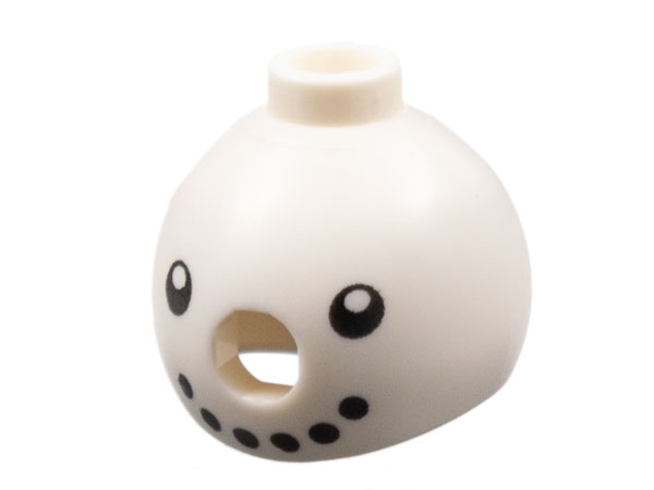 Minifigure, Headgear Head Cover, Costume Snowman with Black Coal Eyes and Mouth Pattern: {бял}
