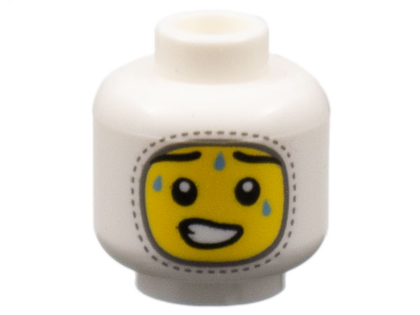 Minifigure, Head Balaclava, Yellow Face, Sweat Drops Pattern - Hollow Stud: {бял}