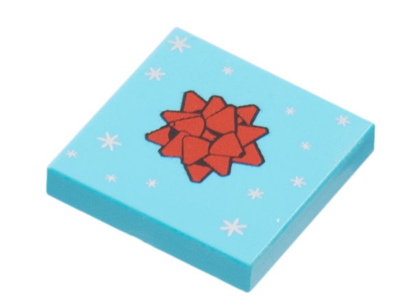 Tile 2 x 2 with Red Gift Bow and Silver Stars Pattern: {умерено небесносин}