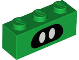 Brick 1 x 3 with Black Face with 2 White Oval Eyes Pattern (Coin Coffer): {тъмно зелен}