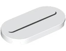 Tile, Round 2 x 4 Oval with Black Line Smile with Slight Curved Ends Pattern (Super Mario Spike Lower Face): {бял}