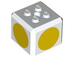 Brick, Modified Cube, 4 Studs on Top with Yellow Circle Pattern on All Sides (Super Mario Yellow Toad Cap): {бял}
