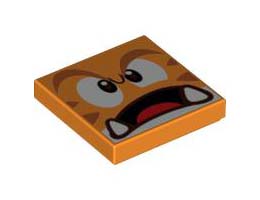 Tile 2 x 2 with Groove with Angry Reddish Brown Eyebrows, Dark Brown and White Eyes, Black Open Mouth with Bottom Fangs and Red Tongue Pattern (Super Mario Cat Goomba Face) : {ярко оранжев}