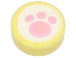 Tile, Round 1 x 1 with Bright Pink Paw Print on White Background Pattern: {студено жълт}
