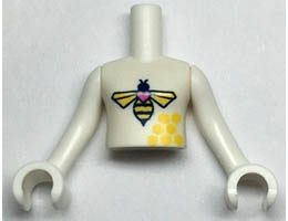 Torso Mini Doll Girl Bee and Honeycomb Pattern, White Arms with Hands: {бял}
