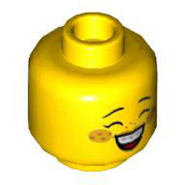 Minifigure, Head Dual Sided Child Black Eyebrows, Bright Light Orange Cheeks, Medium Nougat Freckles, Grin / Smile with Braces Pattern - Hollow Stud : {ярко жълт}