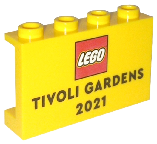 Panel 1 x 4 x 2 with Side Supports - Hollow Studs with LEGO Logo and 'TIVOLI GARDENS 2021' Pattern: {ярко жълт}