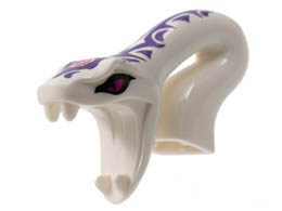 Minifigure, Head, Modified Snake Long Neck with Open Mouth with Magenta Eyes and Gem and Dark Purple Tribal Symbol Tattoos Pattern: {бял}