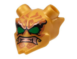 Minifigure, Visor Mask Ninjago Oni with Green Eyes, Copper Teeth, and Dark Orange Markings Pattern: {топло златист}