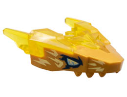 Dragon Head (Ninjago) Jaw Upper with Horns with Molded Pearl Gold Face, Metallic Blue Eyes, and Bright Light Yellow Electricity Pattern : {прозрачно жълт}