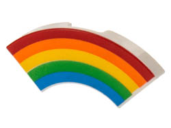 Tile, Round Corner 2 x 2 Macaroni with Red, Orange, Yellow, Green, and Blue Rainbow Pattern: {бял}