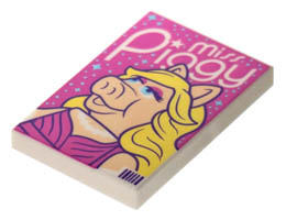 Tile 2 x 3 with Miss Piggy Poster, Metallic Light Blue Stars on Dark Pink Background, Bar Code in Corner Pattern: {бял}