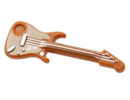 Minifigure, Utensil Musical Instrument, Guitar Electric with Tan Pickguard and Silver Strings, Bridge and Trim Pattern: {тъмно оранжев}