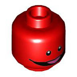 Minifigure, Head Alien with Black Eyes and Wide Smile with Dark Pink Tongue Pattern - Hollow Stud: {ярко червен}