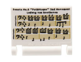 Minifigure, Utensil Book Cover with Sheet Music, Musical Notes, Sonata No.8 Pathètique 2nd Movement Ludwig van Beethoven Pattern: {бял}