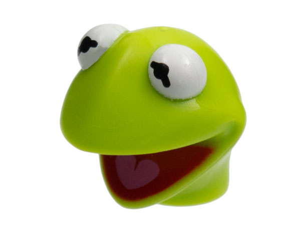 Minifigure, Head, Modified Muppet Kermit, White Eyes, Red Mouth Pattern: {ярко жълто-зелен}