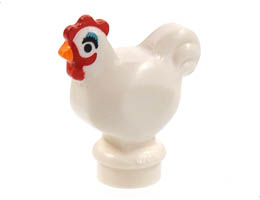 Chicken, Narrow Base with Black Eyes, Orange Beak, Medium Blue Eye Shadow, and Red Comb and Wattle Pattern (Camilla): {бял}