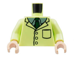 Torso Lab Coat, Sand Green Collar, Dark Green Tie Pattern / Yellowish Green Arms / Light Nougat Hands: {пролетно жълто-зелен}