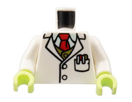 Torso Lab Coat, Light Aqua Shirt, Red Tie, Dark Tan Vest, Pens in Pocket Pattern / White Arms / Yellowish Green Hands: {бял}