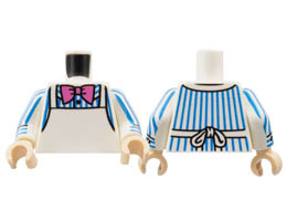 Torso Shirt with Blue Pinstripes, Dark Pink Bow Tie, White Apron Pattern / White Arms with Blue Pen Stripes, Cuff Pattern / Light Nougat Hands : {бял}