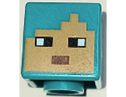 Minifigure, Head, Modified Cube with Pixelated Medium Nougat Face, Black Eyes, and Reddish Brown Mouth Pattern (Minecraft Tamer): {ярко синьо-зелен}