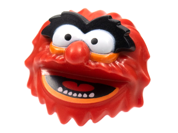 Minifigure, Head, Modified Muppet Animal with Black Eyebrows, Orange Eyelids and Lip Pattern: {ярко червен}