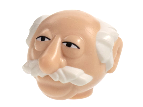 Minifigure, Head, Modified Muppet Waldorf with White Hair and Moustache Pattern: {светло нуга}